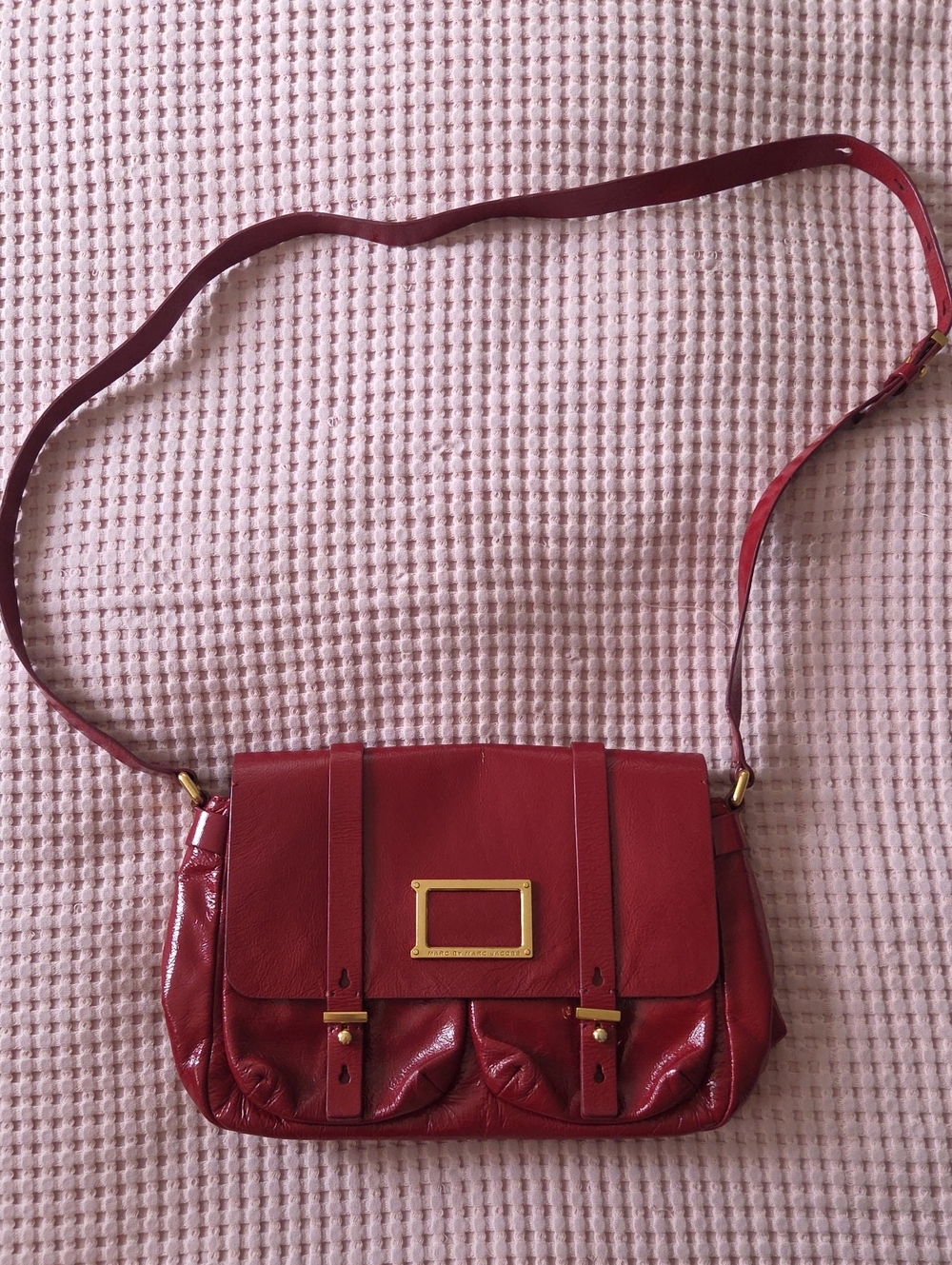 Marc Jacobs Red Leather Shoulder Bag with Gold Detail